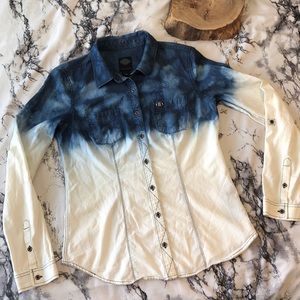 Harley Davidson Blue and White Ombre Button Up M